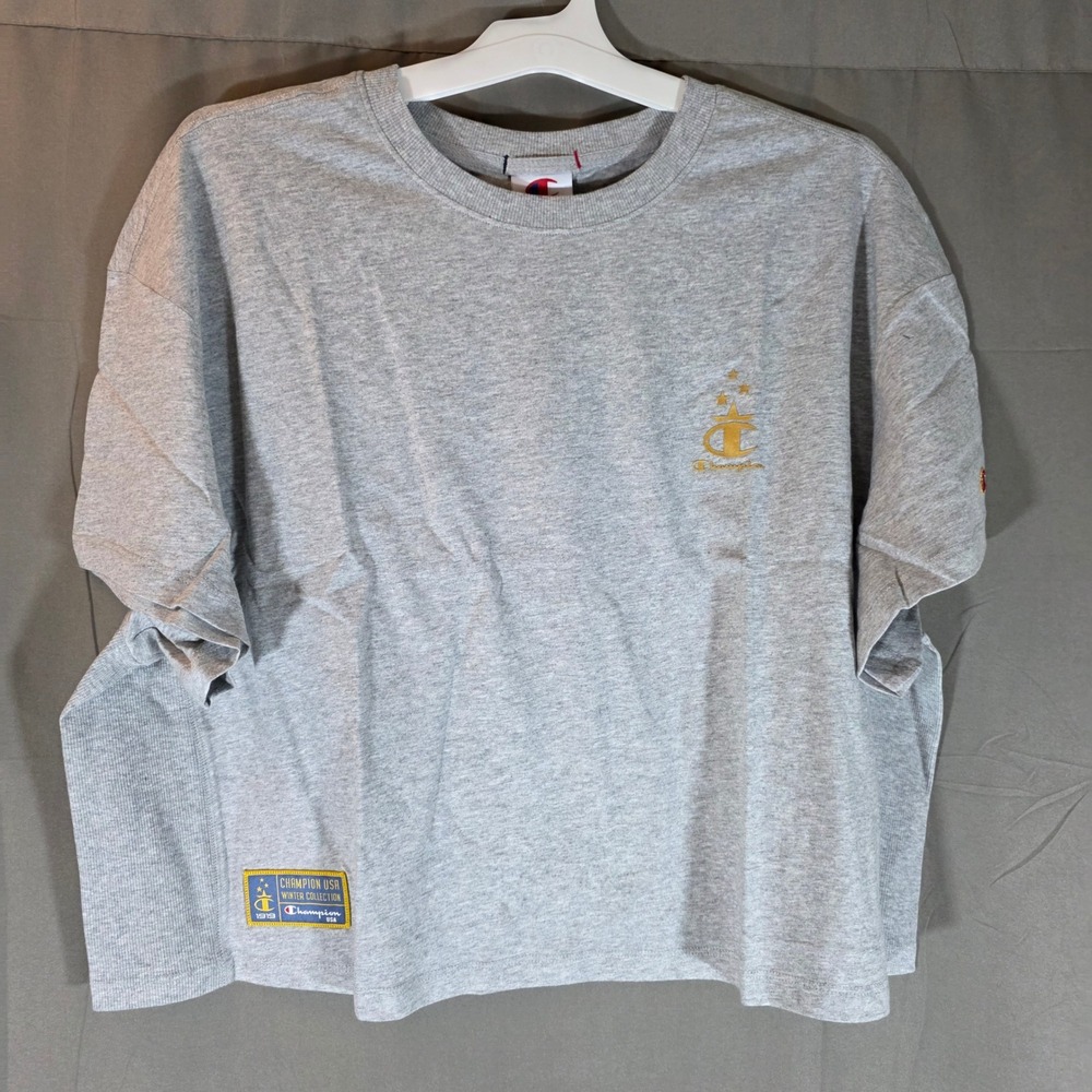 Champion Gold Medal Cropped Tee Oxford Grey Heather USA Graphic 1X CPW254TS01007